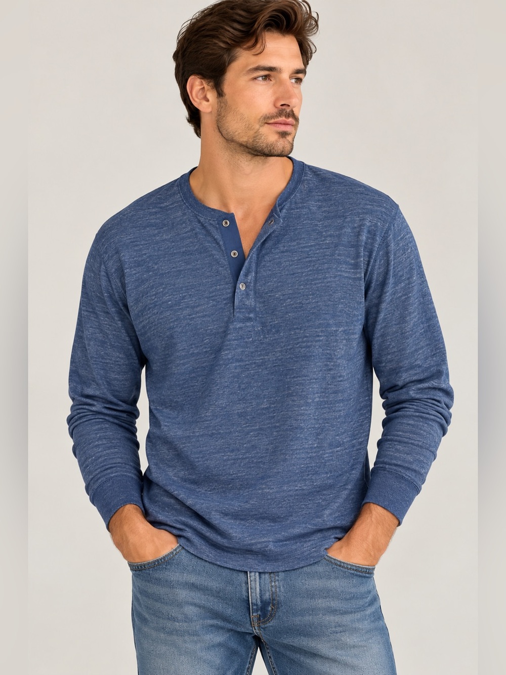 J. Crew Knit Goods Blue Heather Cotton Long Sleeve Henley Shirt XL Tall NWT
